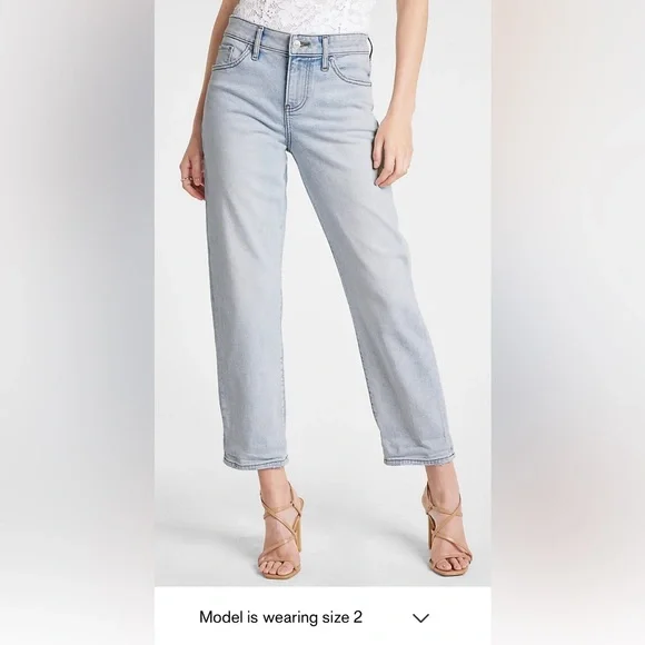 Express Mid Rise Blue Tinted Boyfriend Jeans Size 8L (worn once) - Picture 1 of 7